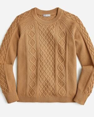 J. Crew Cotton Long Sleeve Crew Neck Cable-Knit Pullover Sweater Brown Womens S